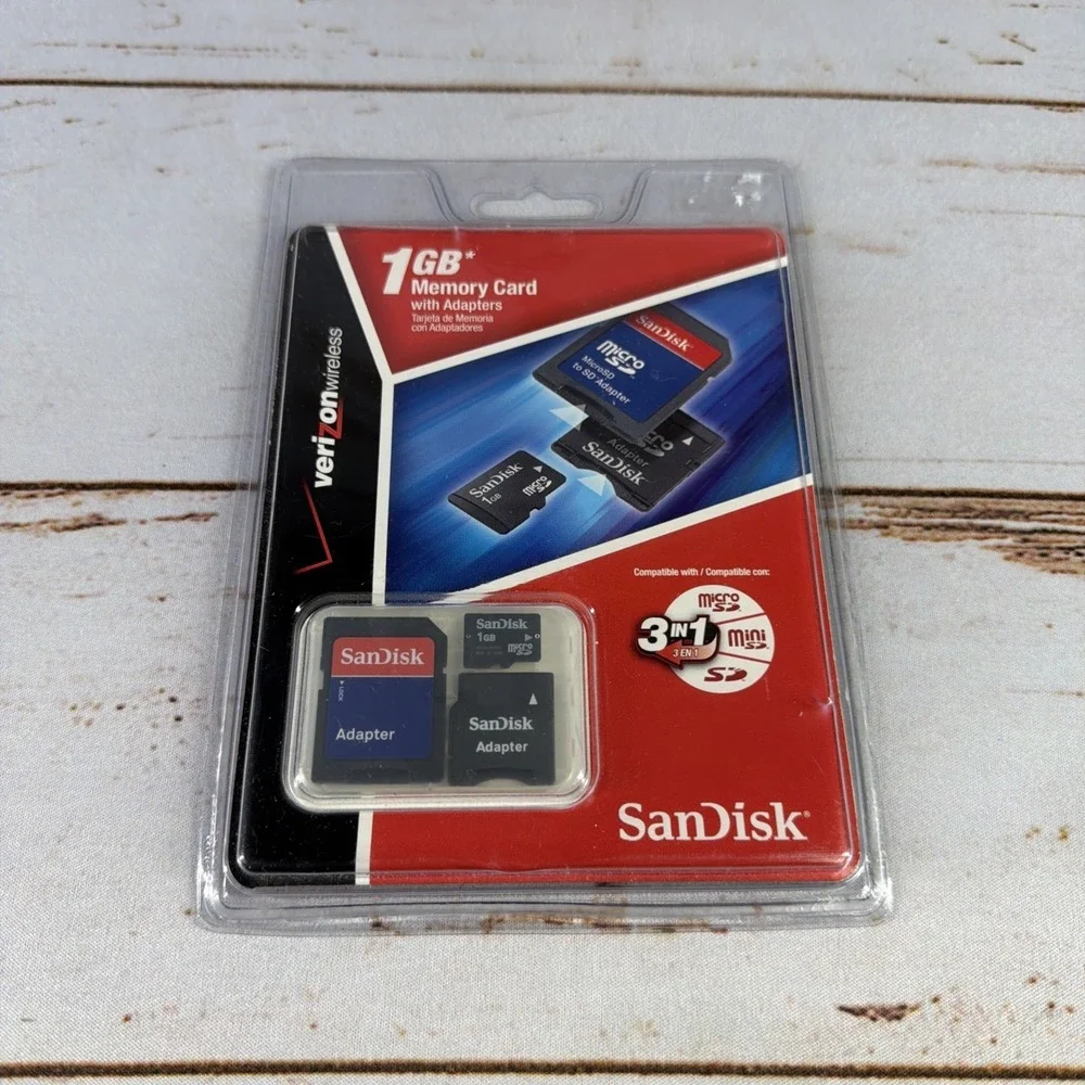 SanDisk 1GB 3-in-1 Memory Card with Adapters Verizon Wireless New Sealed